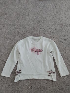 Cato White Long-Sleeve Hoodie Top with Pink "Magic" Embroidery
